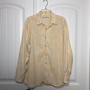 Tommy Bahama Cotton Blend Mens Button Down‎ Long Sleeve Yellow Print Shirt XL